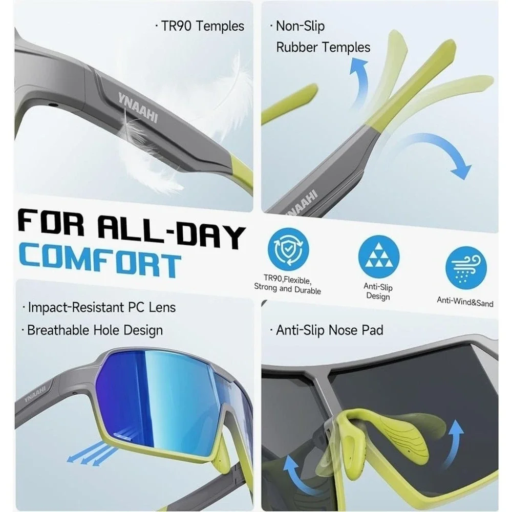 YNAAHI Shield Sport Sunglasses UV400 TR90 Lightweight Cycling Glasses